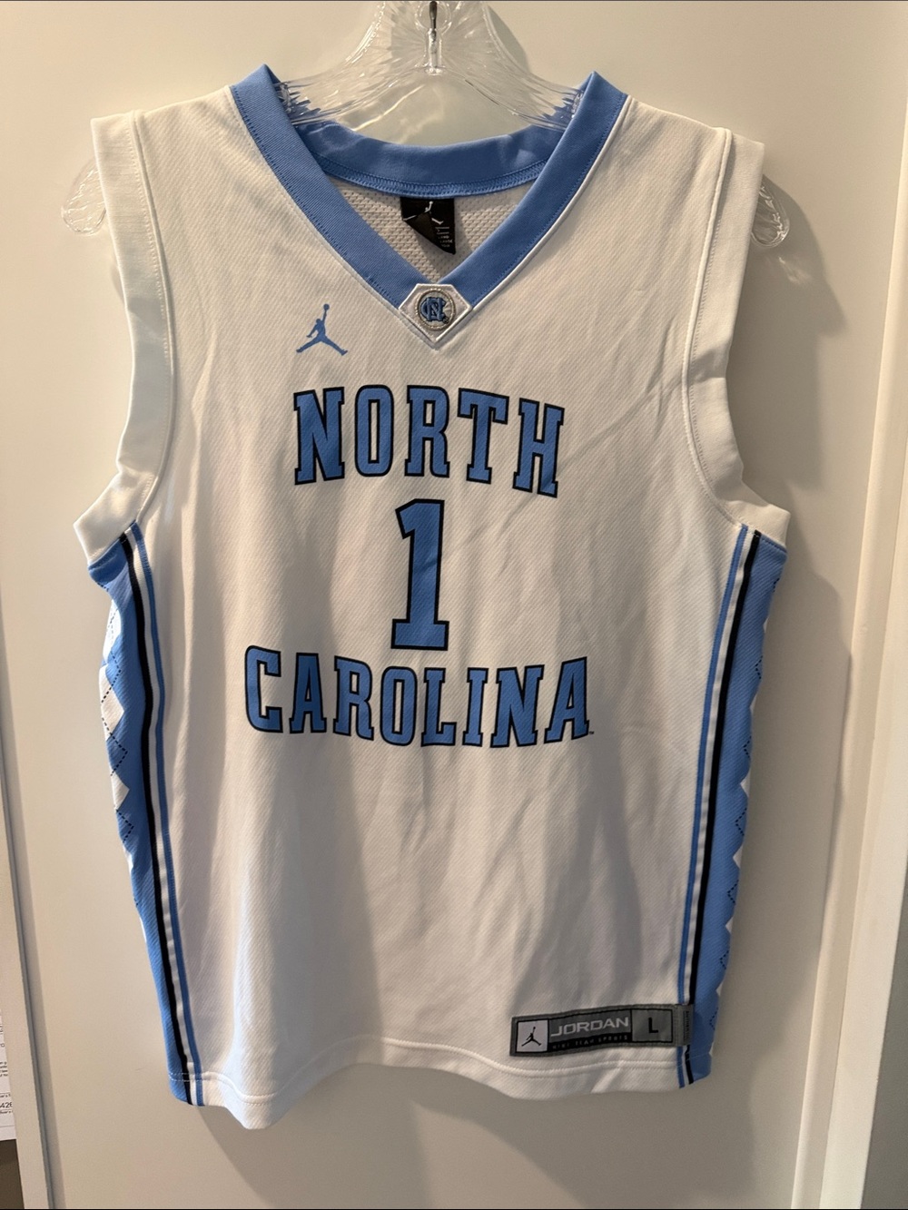 Jordan White and Carolina Blue North Carolina #1 Kids Basketball Jersey